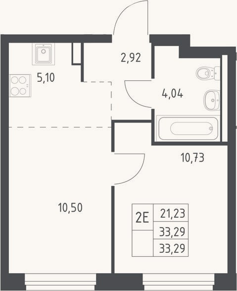 Планировка: 2-к, 33,3 м²