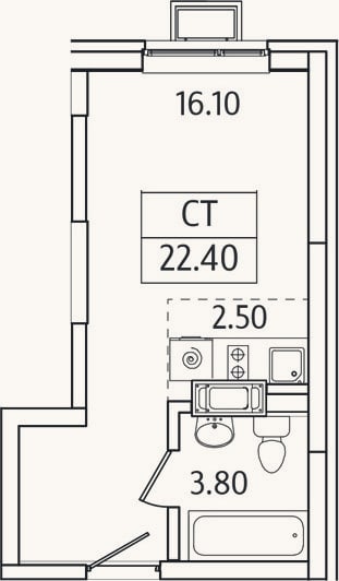 Планировка: Студия, 22,4 м²