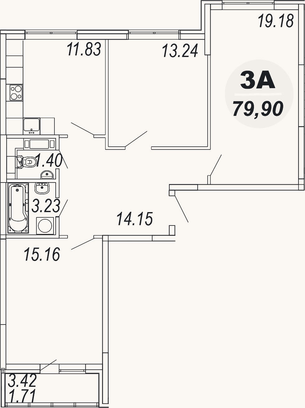 Планировка: 3-к, 78,2 м²