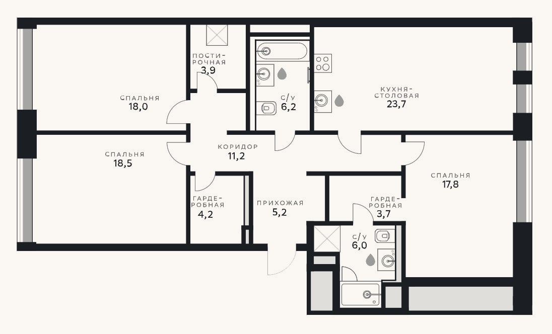 Планировка: 4+ к, 118,4 м²