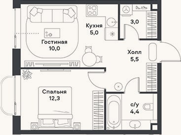 Планировка: 2-к, 40,2 м²
