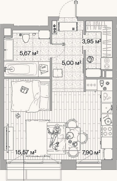 Планировка: Студия, 38,1 м²