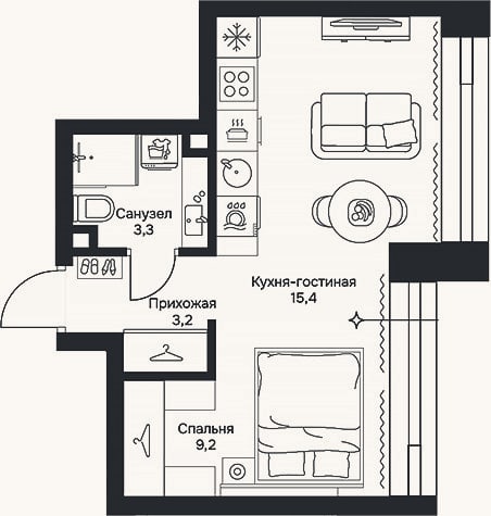 Планировка: Студия, 31,1 м²