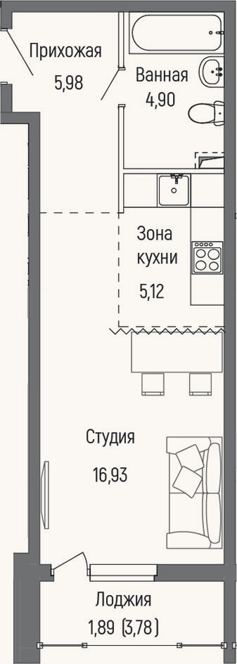 Планировка: Студия, 32,9 м²