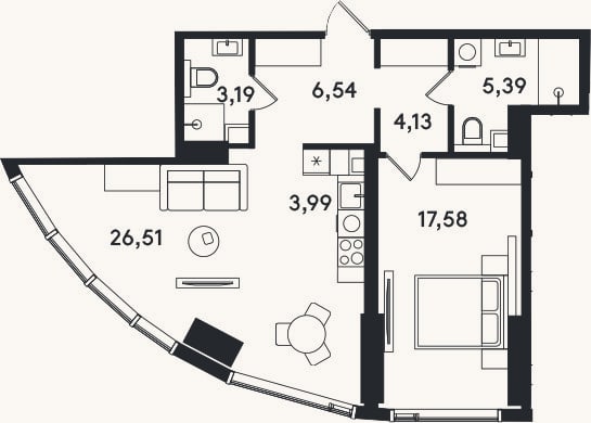Планировка: 2-к, 67,3 м²