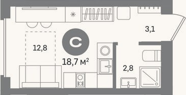 Планировка: Студия, 18,7 м²