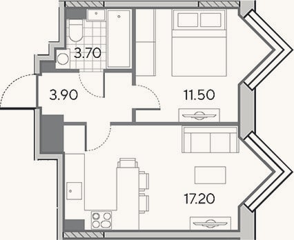 Планировка: 2-к, 36,3 м²
