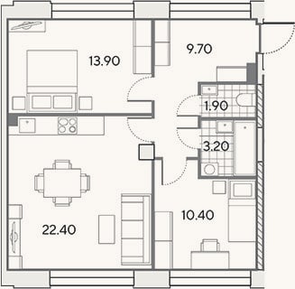 Планировка: 3-к, 61,5 м²