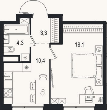 Планировка: 1-к, 36,1 м²