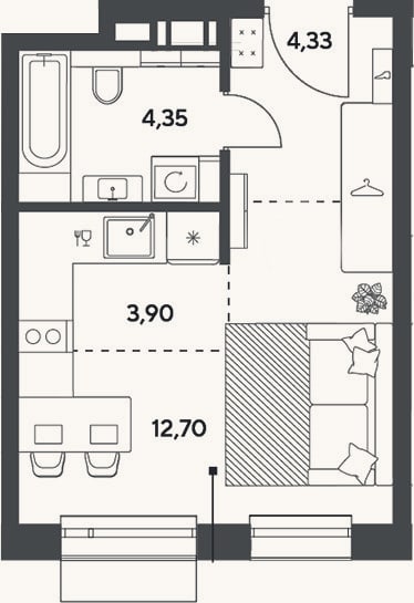 Планировка: Студия, 25,3 м²