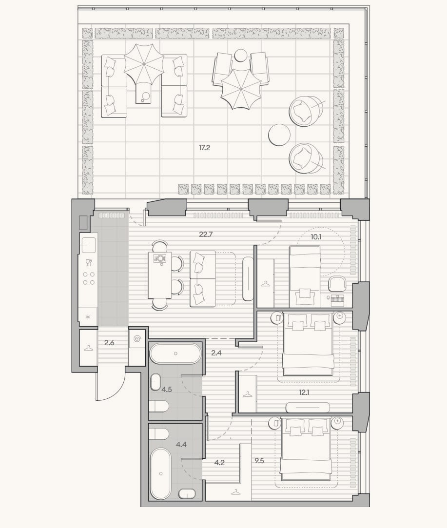 Планировка: 4+ к, 72,5 м²