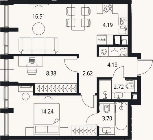 Планировка: 3-к, 56,6 м²