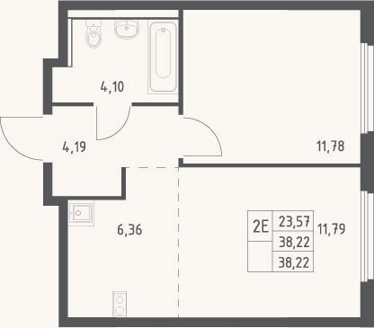 Планировка: 2-к, 38,2 м²