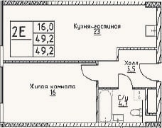 Планировка: 2-к, 49,2 м²