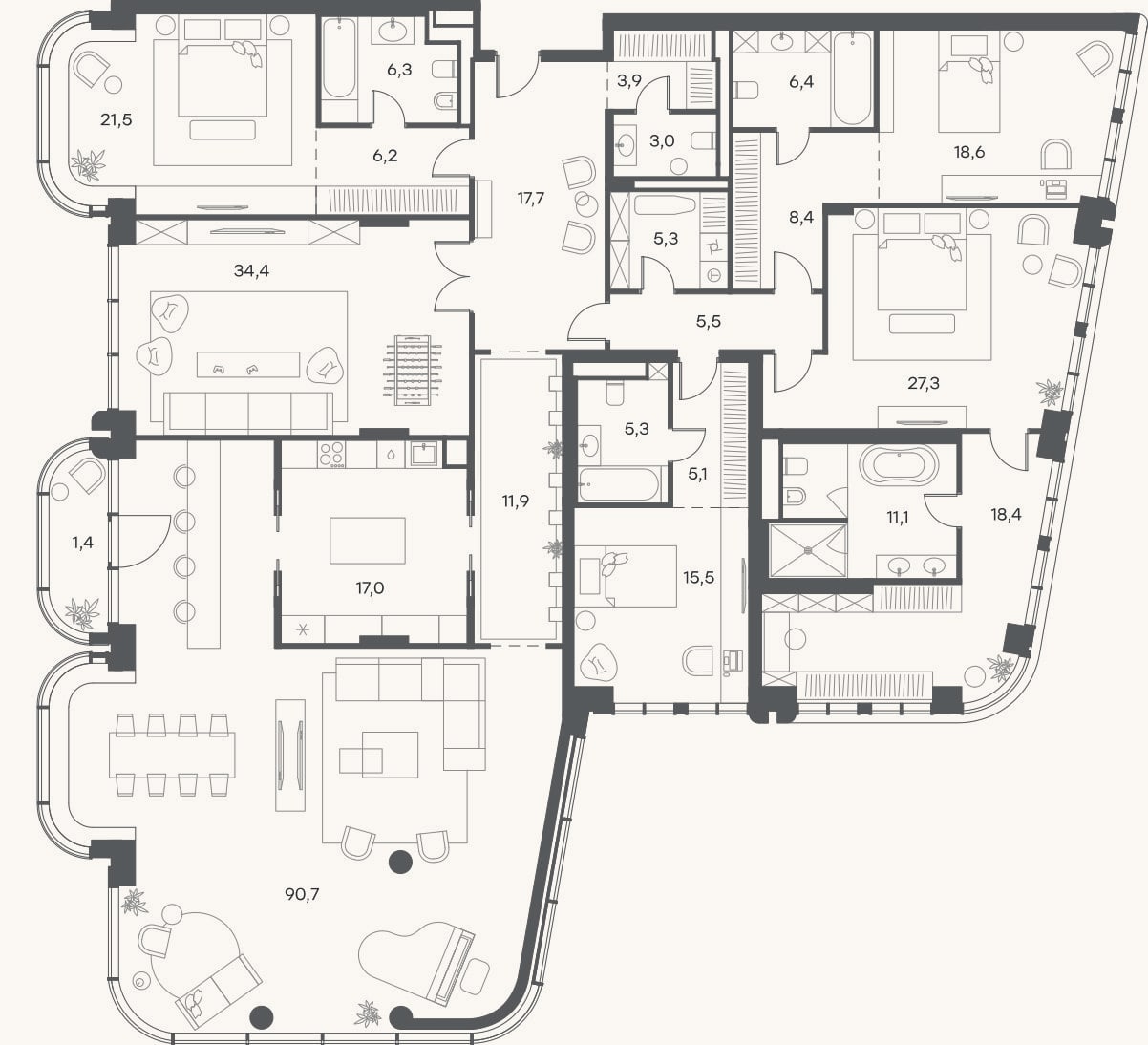 Планировка: 4+ к, 337,2 м²