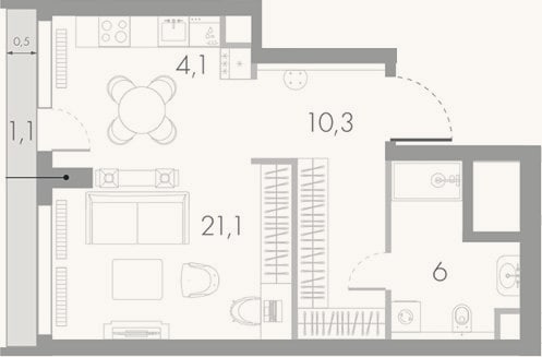 Планировка: Студия, 41,5 м²