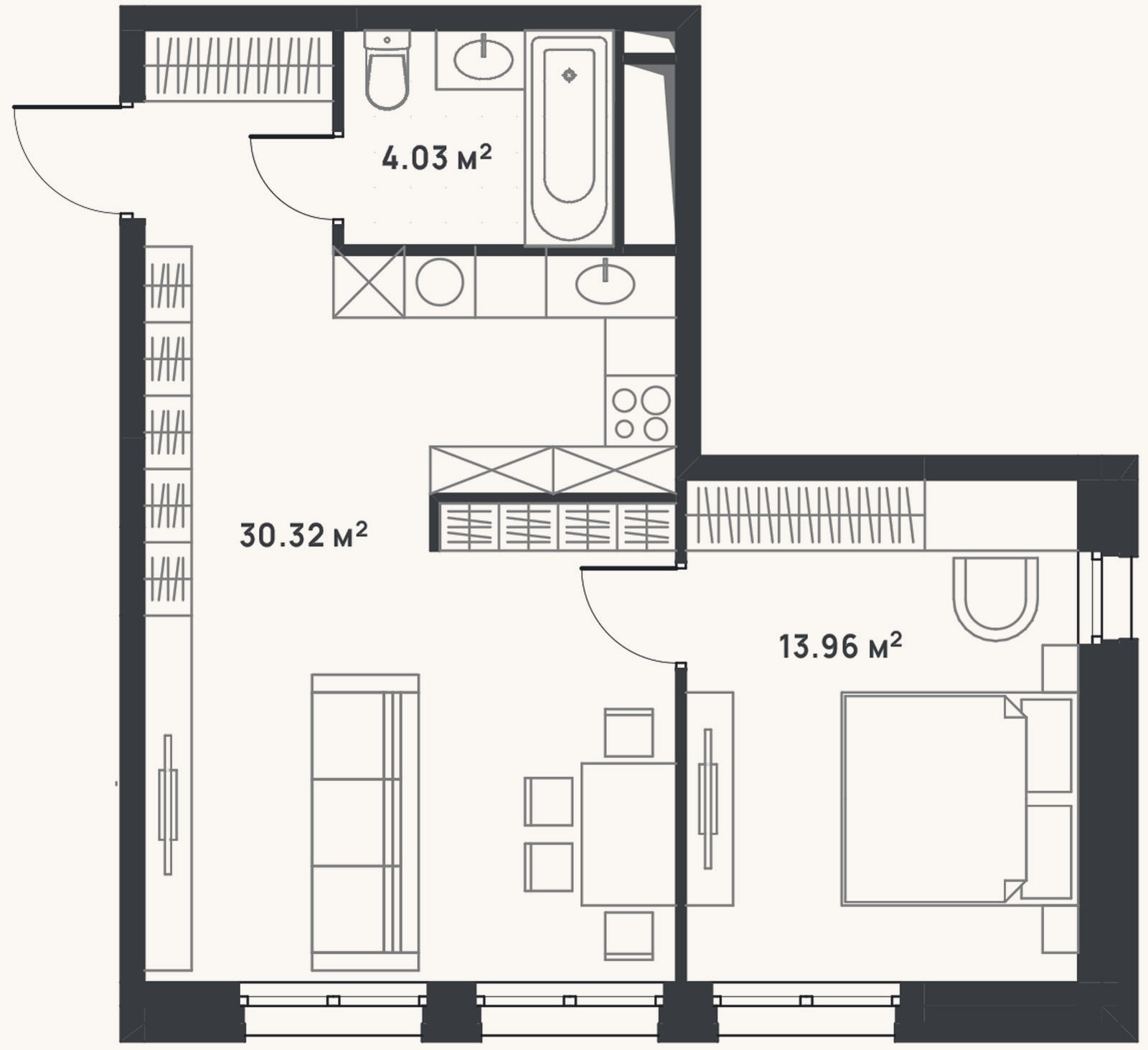 Планировка: 2-к, 48,3 м²
