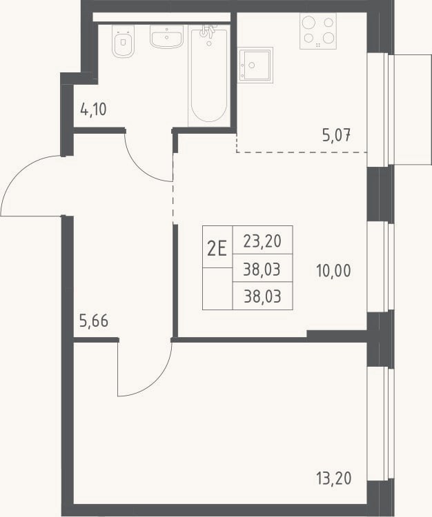 Планировка: 2-к, 38 м²