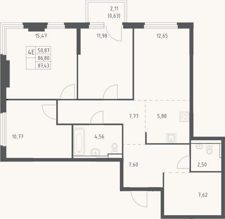 Планировка: 4+ к, 86,8 м²