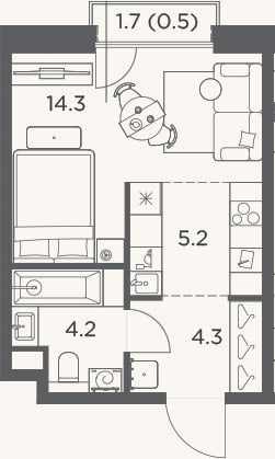 Планировка: Студия, 28 м²