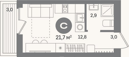 Планировка: 2-к, 64,9 м²