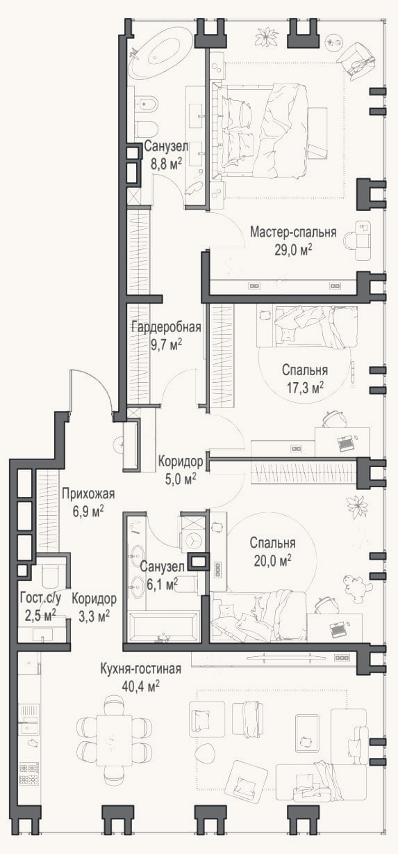Планировка: 4+ к, 148,8 м²