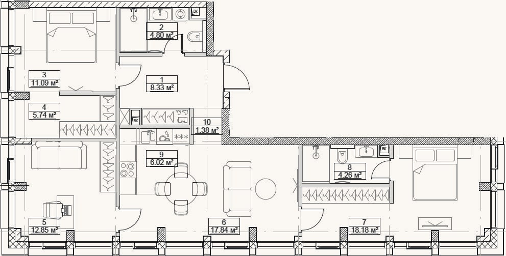 Планировка: 4+ к, 90,5 м²