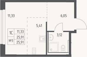 Планировка: Студия, 25,9 м²