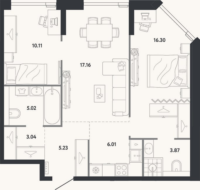 Планировка: 2-к, 66,7 м²