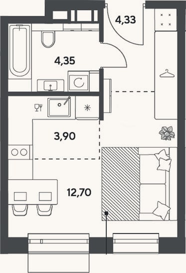 Планировка: Студия, 25,3 м²