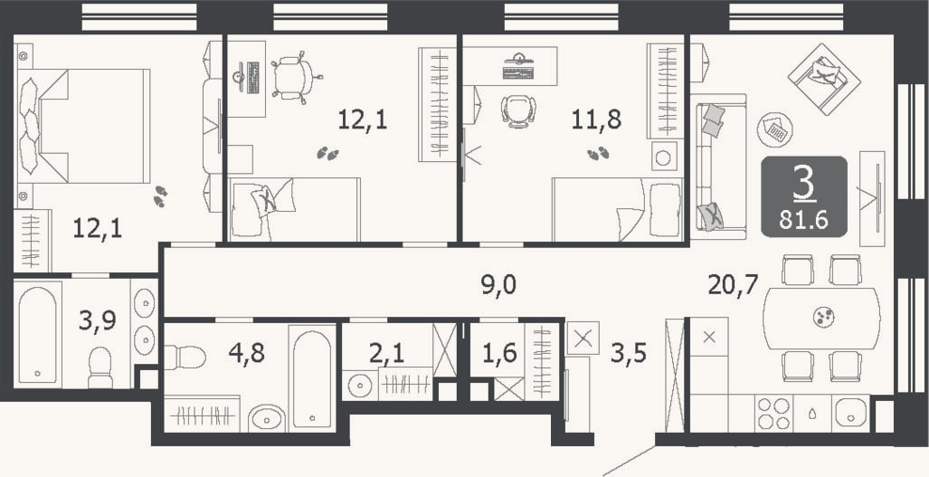 Планировка: 4+ к, 81,6 м²