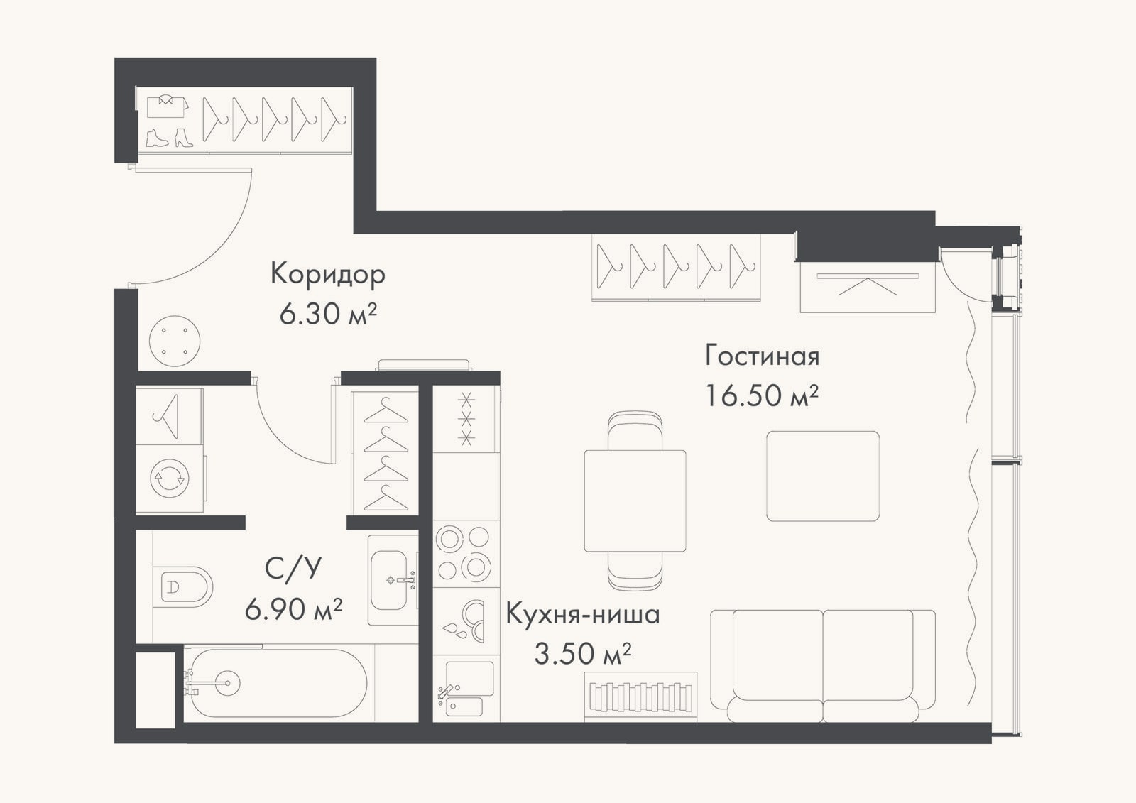 Планировка: Студия, 33,2 м²