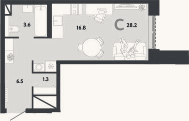 Планировка: Студия, 28,2 м²