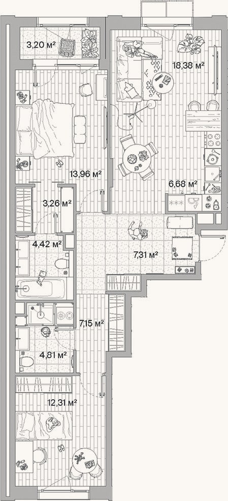 Планировка: 3-к, 78,3 м²