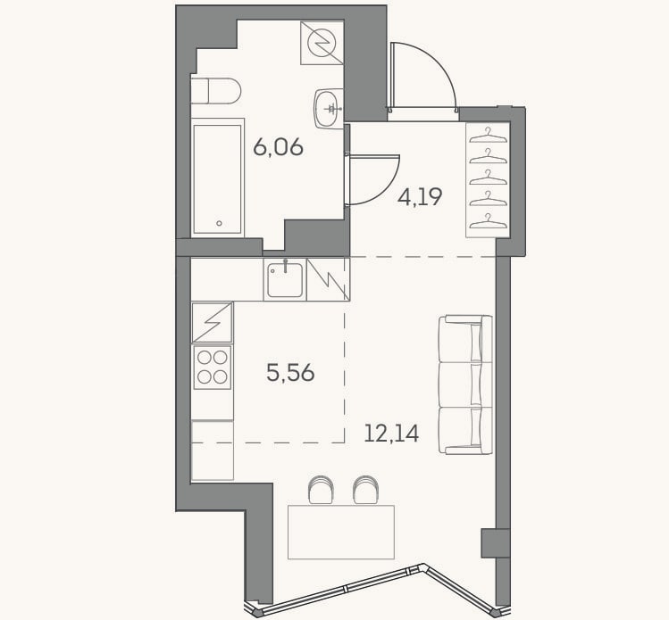 Планировка: Студия, 28 м²