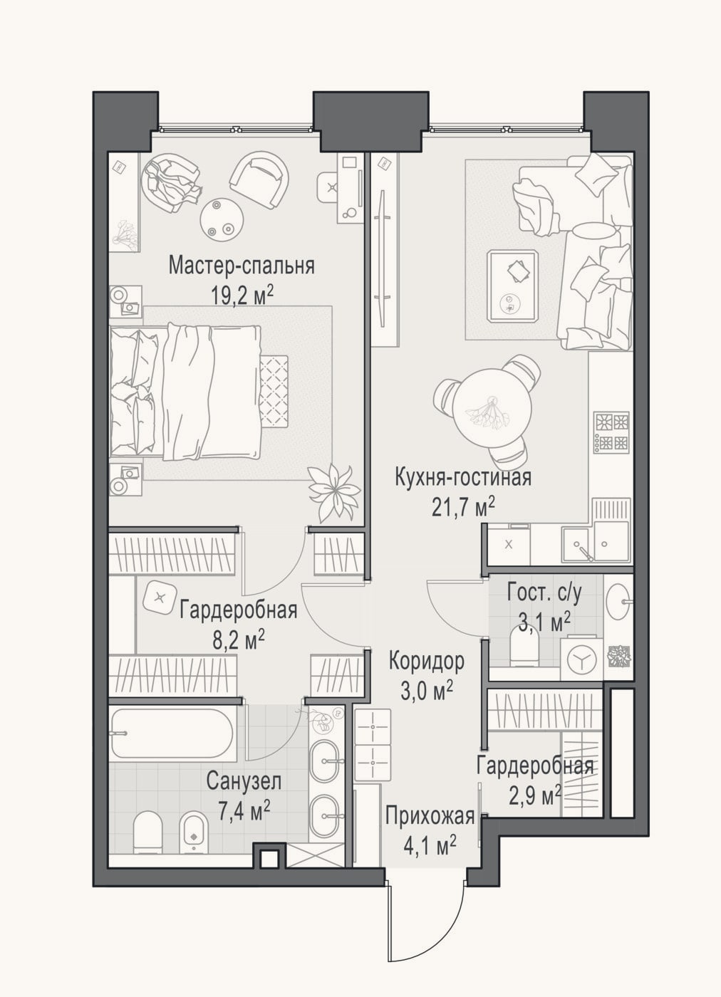 Планировка: 2-к, 69,9 м²