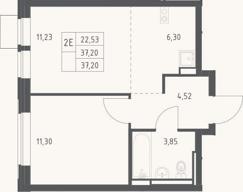 Планировка: 2-к, 37,2 м²