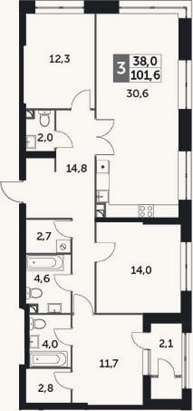 Планировка: 4+ к, 101,9 м²