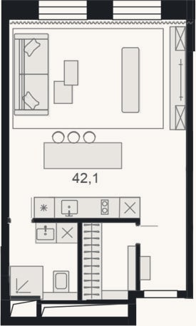 Планировка: Своб. план., 42,1 м²