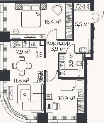 Планировка: 3-к, 60,3 м²
