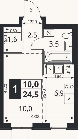Планировка: Студия, 24,5 м²