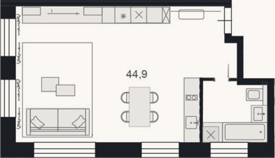 Планировка: Студия, 44,8 м²