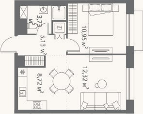 Планировка: 2-к, 40,8 м²