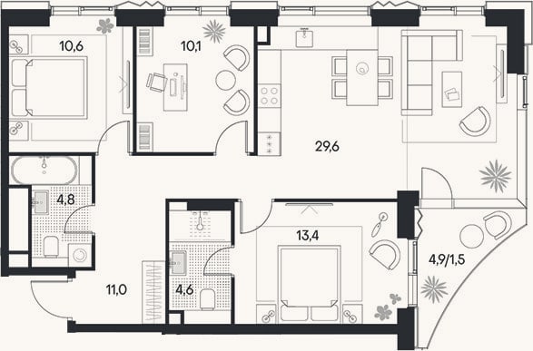 Планировка: 4+ к, 84,1 м²