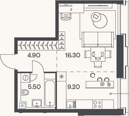 Планировка: Студия, 35,9 м²