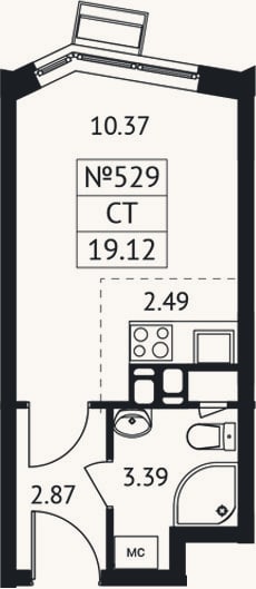 Планировка: Студия, 19,1 м²