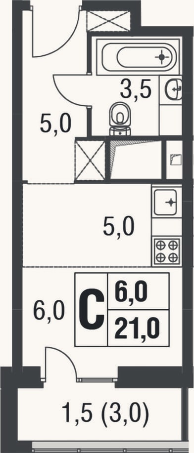 Планировка: Студия, 19,2 м²