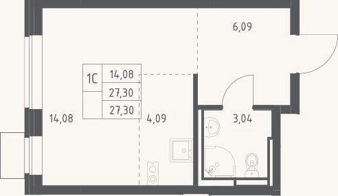 Планировка: Студия, 27,3 м²