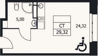 Планировка: Студия, 29,3 м²