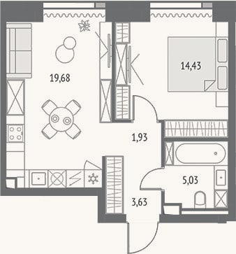 Планировка: 2-к, 44,7 м²